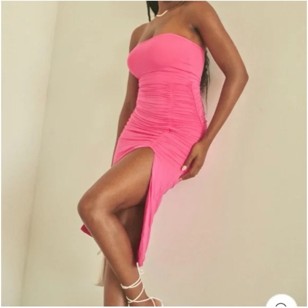 Klassy Network Pink Ruched Tube Top Dress